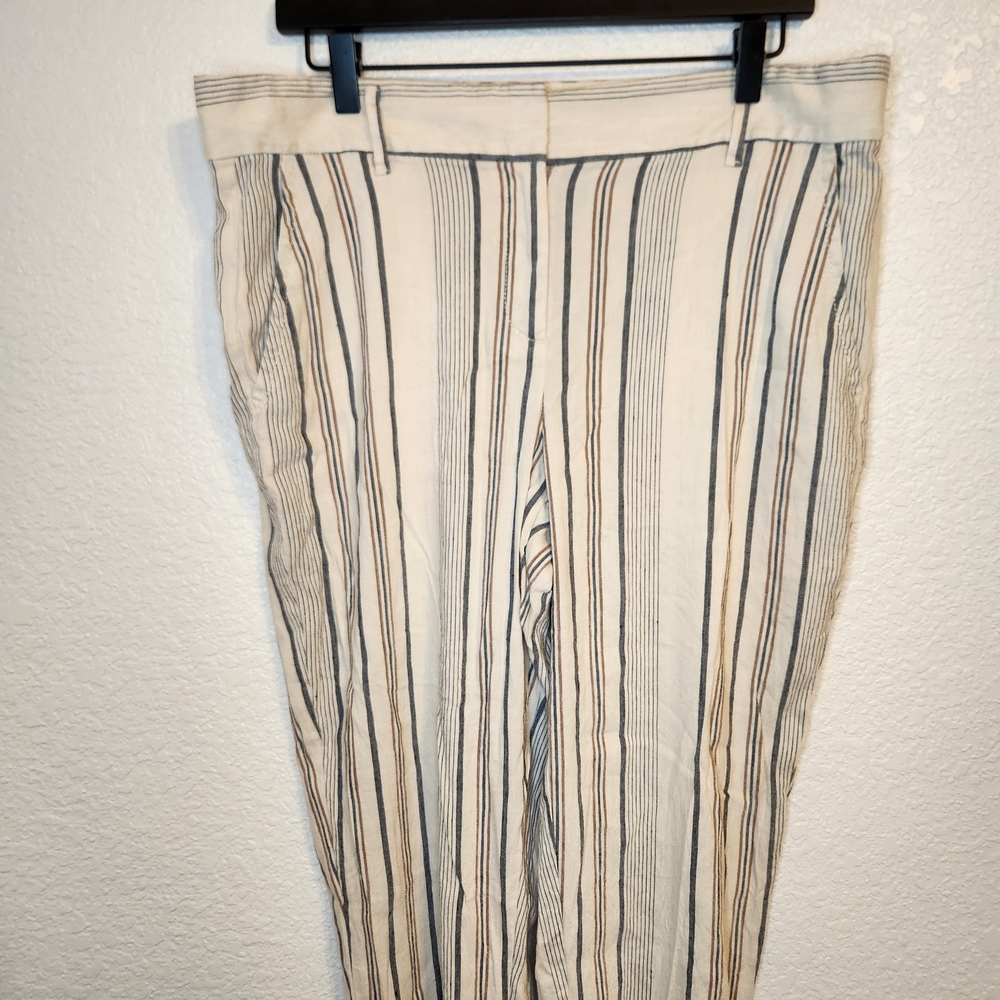 Ann Taylor Loft Linen Pants Women Sz 12 Straight Leg Beach Summer Striped - Picture 6 of 16